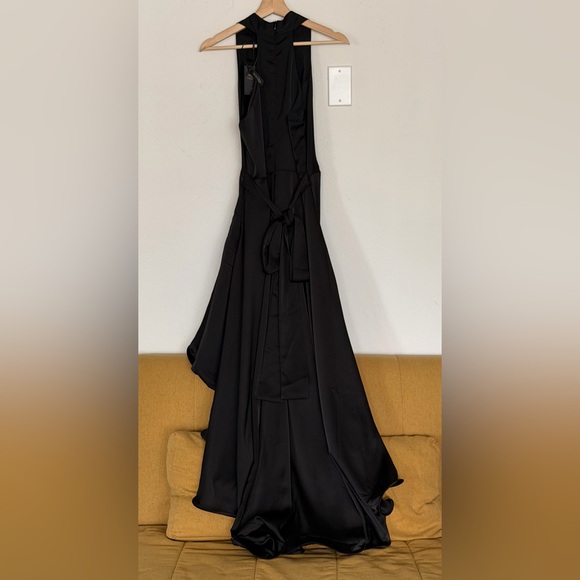 Mooyius Black Midnight Elegance Satin Halter Ruffle Gown Sz. M NWT! - Picture 6 of 6